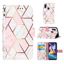 Pink White Stitching Color Marble Leather Wallet Case for Samsung Galaxy A11