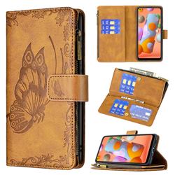 Binfen Color Imprint Vivid Butterfly Buckle Zipper Multi-function Leather Phone Wallet for Samsung Galaxy A11 - Brown