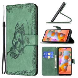 Binfen Color Imprint Vivid Butterfly Leather Wallet Case for Samsung Galaxy A11 - Green