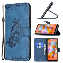 Binfen Color Imprint Vivid Butterfly Leather Wallet Case for Samsung Galaxy A11 - Blue