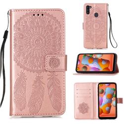 Embossing Dream Catcher Mandala Flower Leather Wallet Case for Samsung Galaxy A11 - Rose Gold