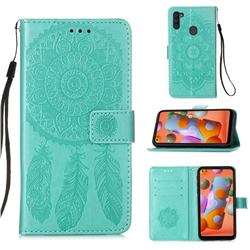 Embossing Dream Catcher Mandala Flower Leather Wallet Case for Samsung Galaxy A11 - Green