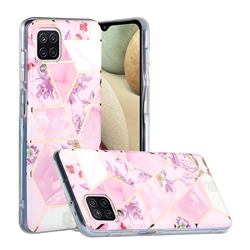 Purple Flower Painted Marble Electroplating Protective Case for Samsung Galaxy A12
