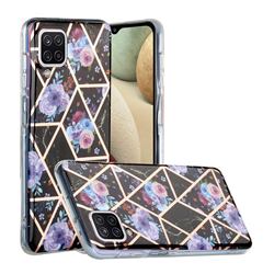 Black Flower Painted Marble Electroplating Protective Case for Samsung Galaxy A12