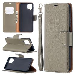 Classic Luxury Litchi Leather Phone Wallet Case for Samsung Galaxy A12 - Gray