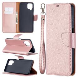 Classic Luxury Litchi Leather Phone Wallet Case for Samsung Galaxy A12 - Golden