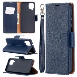 Classic Luxury Litchi Leather Phone Wallet Case for Samsung Galaxy A12 - Blue