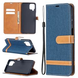 Jeans Cowboy Denim Leather Wallet Case for Samsung Galaxy A12 - Dark Blue