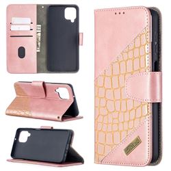 BinfenColor BF04 Color Block Stitching Crocodile Leather Case Cover for Samsung Galaxy A12 - Rose Gold