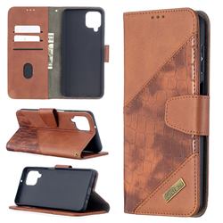 BinfenColor BF04 Color Block Stitching Crocodile Leather Case Cover for Samsung Galaxy A12 - Brown
