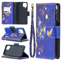 Purple Butterfly Binfen Color BF03 Retro Zipper Leather Wallet Phone Case for Samsung Galaxy A12