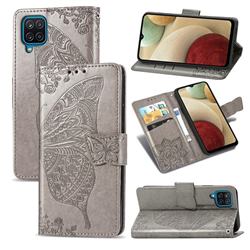 Embossing Mandala Flower Butterfly Leather Wallet Case for Samsung Galaxy A12 - Gray