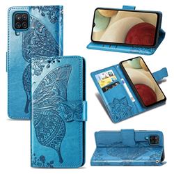 Embossing Mandala Flower Butterfly Leather Wallet Case for Samsung Galaxy A12 - Blue