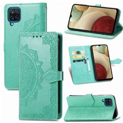Embossing Imprint Mandala Flower Leather Wallet Case for Samsung Galaxy A12 - Green