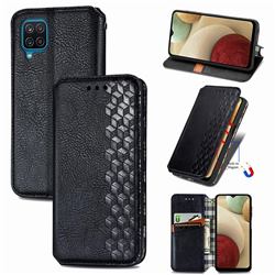 Ultra Slim Fashion Business Card Magnetic Automatic Suction Leather Flip Cover for Samsung Galaxy A12 - Black