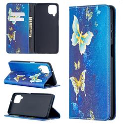 Gold Butterfly Slim Magnetic Attraction Wallet Flip Cover for Samsung Galaxy A12