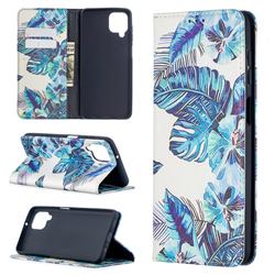 Blue Leaf Slim Magnetic Attraction Wallet Flip Cover for Samsung Galaxy A12