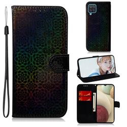 Laser Circle Shining Leather Wallet Phone Case for Samsung Galaxy A12 - Black