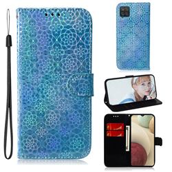 Laser Circle Shining Leather Wallet Phone Case for Samsung Galaxy A12 - Blue