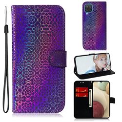 Laser Circle Shining Leather Wallet Phone Case for Samsung Galaxy A12 - Purple