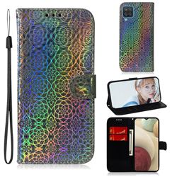 Laser Circle Shining Leather Wallet Phone Case for Samsung Galaxy A12 - Silver