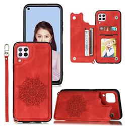 Luxury Mandala Multi-function Magnetic Card Slots Stand Leather Back Cover for Samsung Galaxy A12 - Red