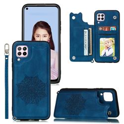 Luxury Mandala Multi-function Magnetic Card Slots Stand Leather Back Cover for Samsung Galaxy A12 - Blue