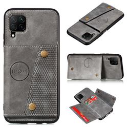 Retro Multifunction Card Slots Stand Leather Coated Phone Back Cover for Samsung Galaxy A12 - Gray