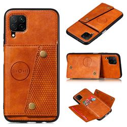 Retro Multifunction Card Slots Stand Leather Coated Phone Back Cover for Samsung Galaxy A12 - Brown
