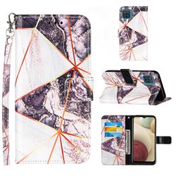Black and White Stitching Color Marble Leather Wallet Case for Samsung Galaxy A12