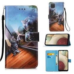 Mirror Cat Matte Leather Wallet Phone Case for Samsung Galaxy A12