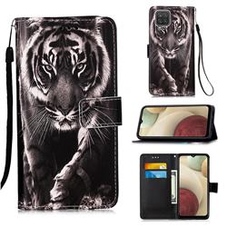 Black and White Tiger Matte Leather Wallet Phone Case for Samsung Galaxy A12