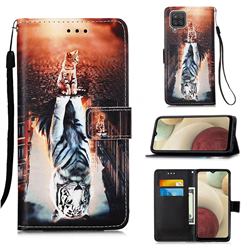 Cat and Tiger Matte Leather Wallet Phone Case for Samsung Galaxy A12