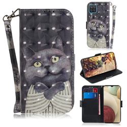 Cat Embrace 3D Painted Leather Wallet Phone Case for Samsung Galaxy A12