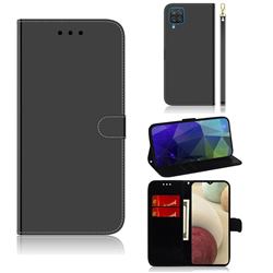 Shining Mirror Like Surface Leather Wallet Case for Samsung Galaxy A12 - Black