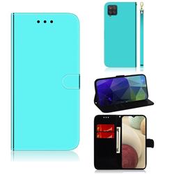 Shining Mirror Like Surface Leather Wallet Case for Samsung Galaxy A12 - Mint Green
