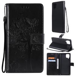 Embossing Butterfly Tree Leather Wallet Case for Samsung Galaxy A12 - Black