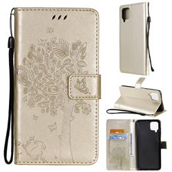 Embossing Butterfly Tree Leather Wallet Case for Samsung Galaxy A12 - Champagne
