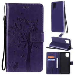 Embossing Butterfly Tree Leather Wallet Case for Samsung Galaxy A12 - Purple
