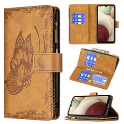 Binfen Color Imprint Vivid Butterfly Buckle Zipper Multi-function Leather Phone Wallet for Samsung Galaxy A12 - Brown