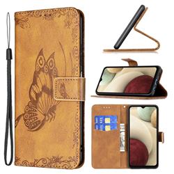 Binfen Color Imprint Vivid Butterfly Leather Wallet Case for Samsung Galaxy A12 - Brown