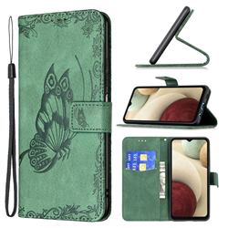 Binfen Color Imprint Vivid Butterfly Leather Wallet Case for Samsung Galaxy A12 - Green