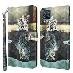 Tiger and Cat 3D Painted Leather Wallet Case for Samsung Galaxy A12