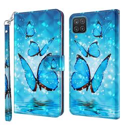 Blue Sea Butterflies 3D Painted Leather Wallet Case for Samsung Galaxy A12