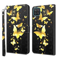 Golden Butterfly 3D Painted Leather Wallet Case for Samsung Galaxy A12