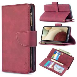 Binfen Color BF02 Sensory Buckle Zipper Multifunction Leather Phone Wallet for Samsung Galaxy A12 - Red Wine