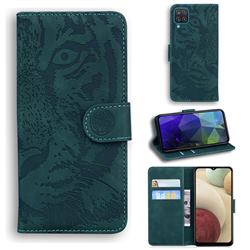 Intricate Embossing Tiger Face Leather Wallet Case for Samsung Galaxy A12 - Green