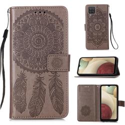 Embossing Dream Catcher Mandala Flower Leather Wallet Case for Samsung Galaxy A12 - Gray