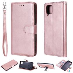 Retro Greek Detachable Magnetic PU Leather Wallet Phone Case for Samsung Galaxy A12 - Rose Gold