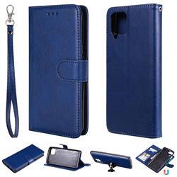 Retro Greek Detachable Magnetic PU Leather Wallet Phone Case for Samsung Galaxy A12 - Blue